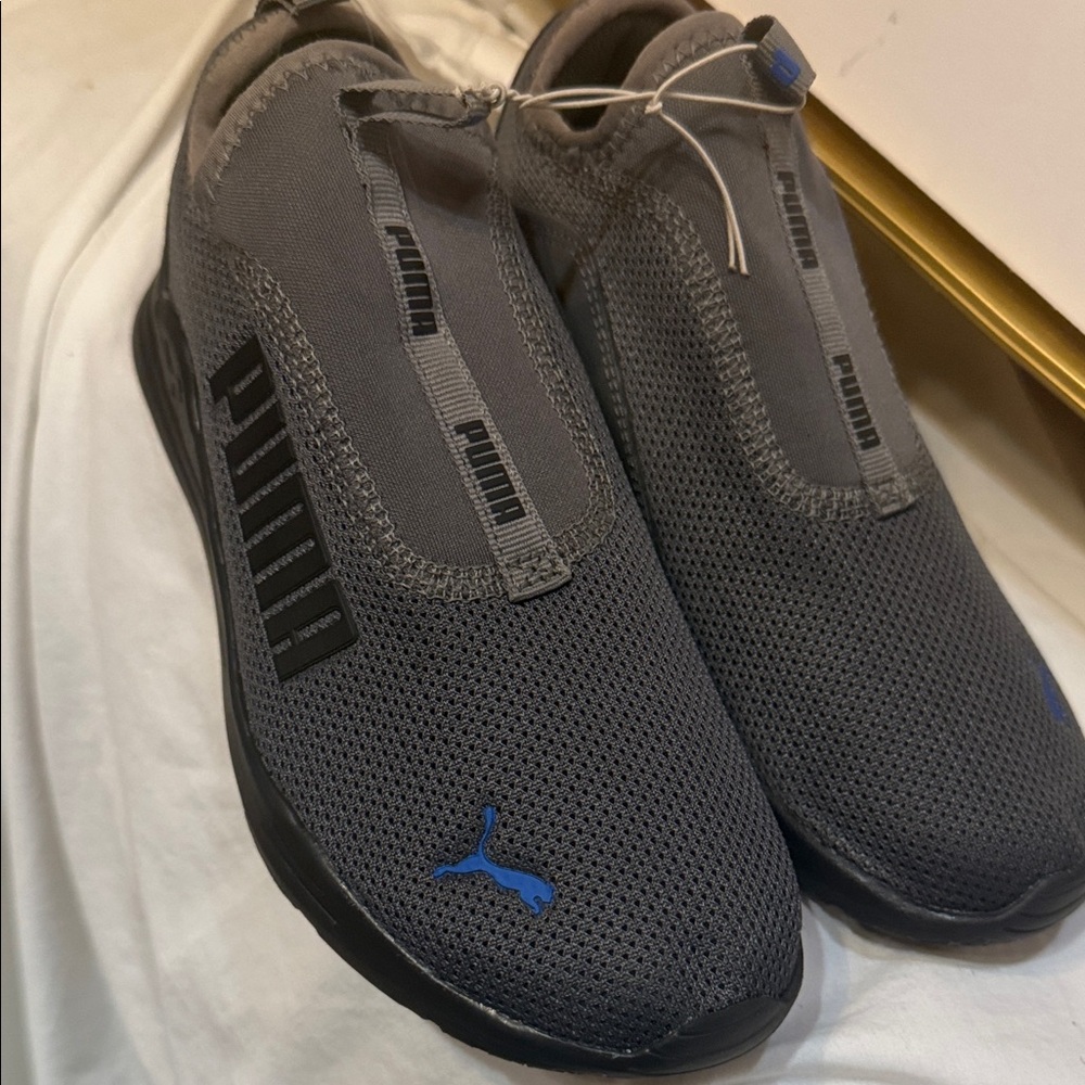 Puma Boys Rapid Wired Slip-On Athletic Shoes — Gray with Blue Logo Size 3C